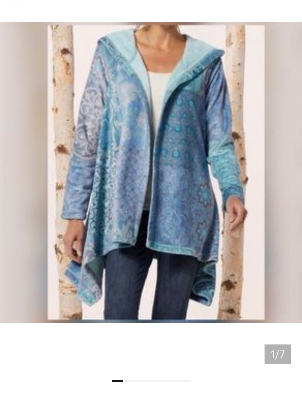 Soft Surroundings Carli Fleece Hooded Blue Open Jacket Size M